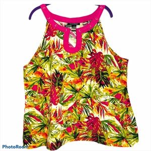 Ashley Stewart Tropical Print Keyhole Halter Top Sz 18